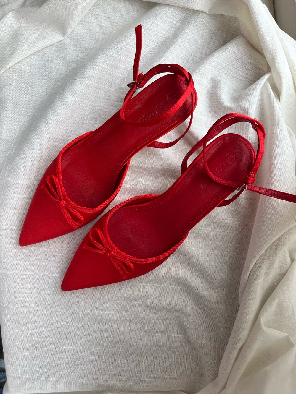 Scout go Red Satin Bow Kitten Heel